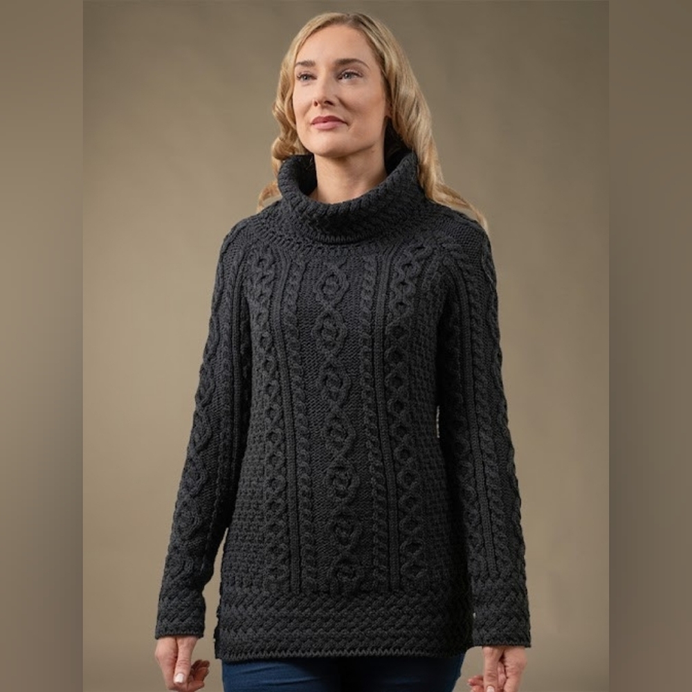Black Aran Islands Cowlneck Sweater